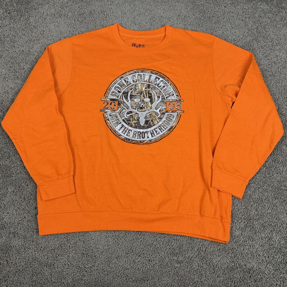 Bone Collector Sweatshirt Mens XL Orange Skull Antlers Fleece Pullover Hunting